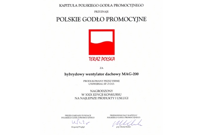 Wentylator hybrydowy MAG-200 z Polskim Godłem Promocyjnym