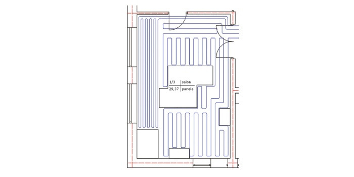 Projekt ogrzewania podłogowego dla pomieszczenia ze strefą brzegową wg PN-EN 1264