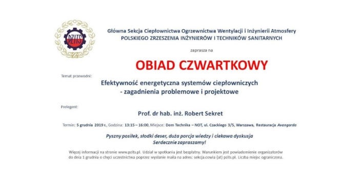 Zaproszenie na grudniowy obiad czwartkowy PZITS
