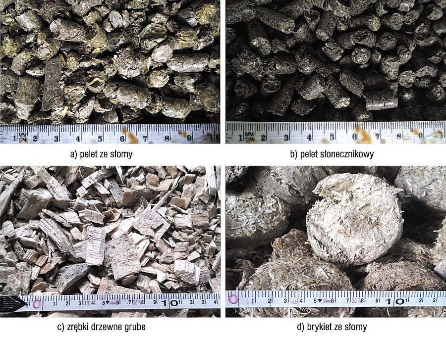 Rys. 1. Paliwa biomasowe wykorzystane w projekcie badawczym; rys. archiwum autorów (K. Pawełek, K. Papis, M. Żołądek, K. Sornek, M. Filipowicz)