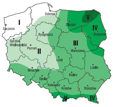 Rys. 12. Strefy klimatyczne w Polsce określone w PHPP