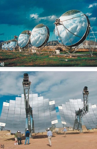 Fot. 5. Kolektory Dish. Lustro stanowi pojedynczy element (a) lub zbudowane jest z segmentów (b)