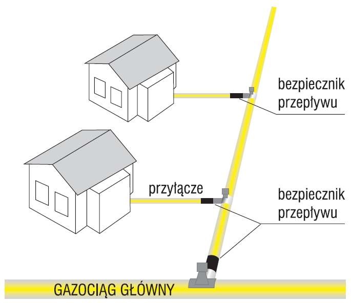 Rys. 1. Bezpieczniki przepływu gazu w sieci gazowej; rys. Pipelife