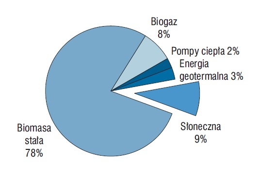 Rys. 6. Przewidywany podział sektora ciepła i chłodu OZE na poszczególne technologie w 2020 r.