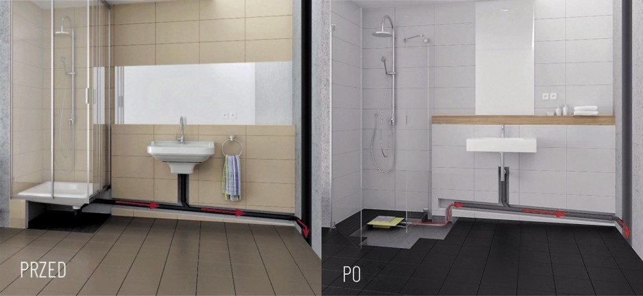 Zasada zastosowania kratki ze zintegrowaną pompą w przypadku remontu kabiny prysznicowej