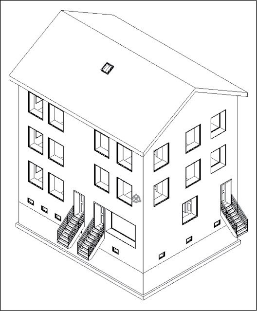 b) model geometryczny tego samego budynku po imporcie do programu Audytor OZC