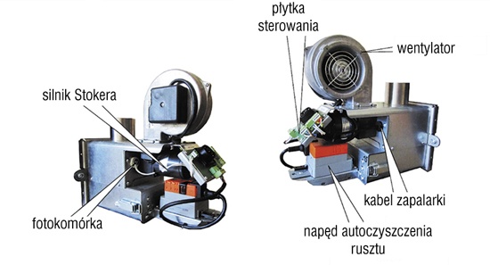 Elementy palnika szufladowego