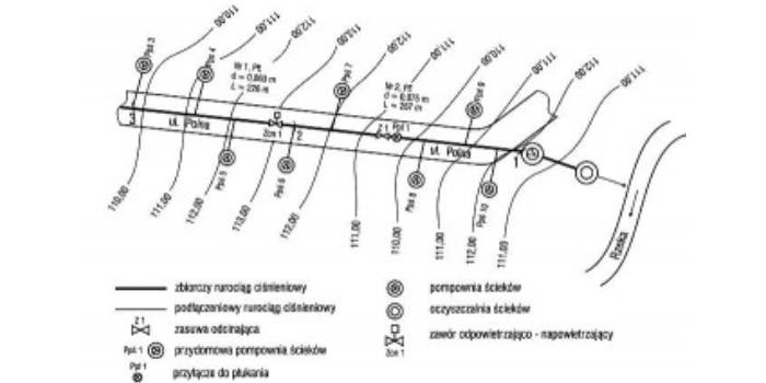 Mapa z objaśnieniem oznaczeń obiekt&oacute;w kanalizacyjnych i armatury/ Redakcja RI