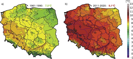Średnia roczna temperatura powietrza w Polsce