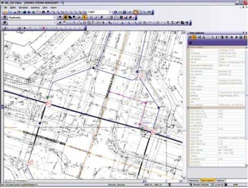 Mb_GIS Editor z otwartym oknem opisu obiektu sieci wodociągowej