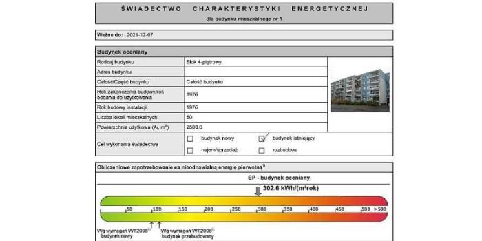 Fragment dokumentu charakterystyki energetycznej dla budynku wielorodzinnego/rys. redakcja RI