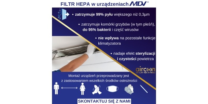 Filtr HEPA w jednostkach ściennych MDV
Fot. Aircon
