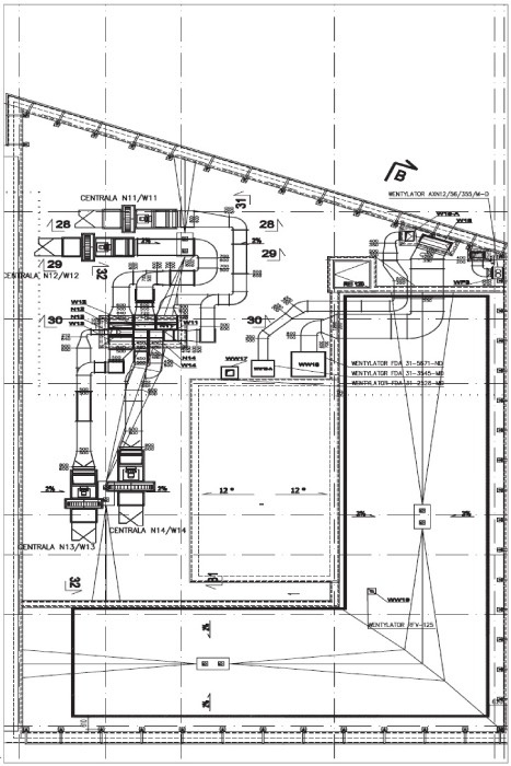 Instalacja wentylacji mechanicznej – rzut dachu