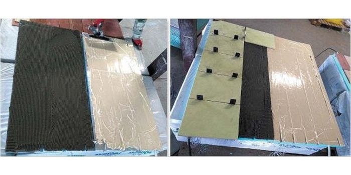 Podział stanowisk badawczych na układ z lamelem aluminiowym i bez niego, z pokryciem terakotą; fot. J. Karpiesiuk