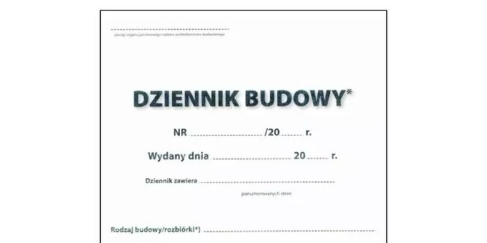 Przykładowy fragment okładki papierowej wersji dziennika budowy; materiał własny autora
