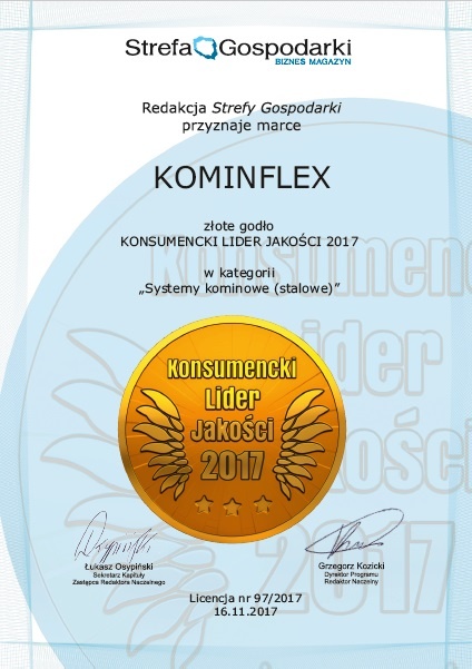 Komin-Flex otrzymał złote Godło w programie Konsumencki Lider Jakości 2017