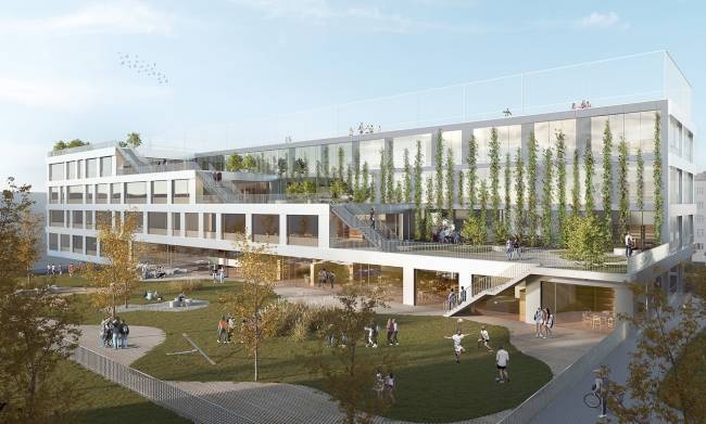 Wizualizacja budynku szkoły dla 850 uczni&oacute;w
Źr&oacute;dło: [2], wizualizacja: Kronaus Mitterer Architekten ZT GmbH