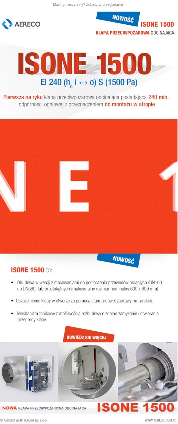 AERECO ISONE 1500 nowa klapa przeciwpożarowa odcinająca