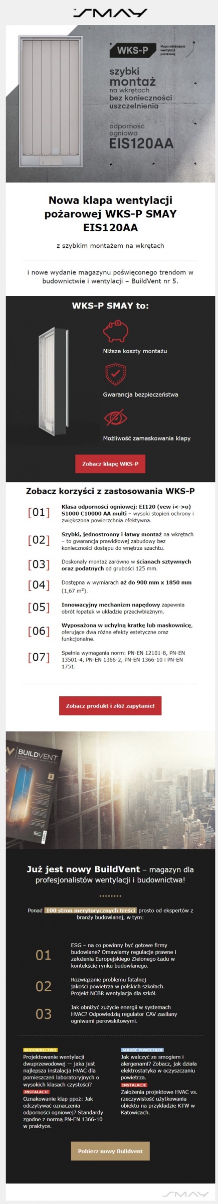 Klapa wentylacji pożarowej z szybkim montażem