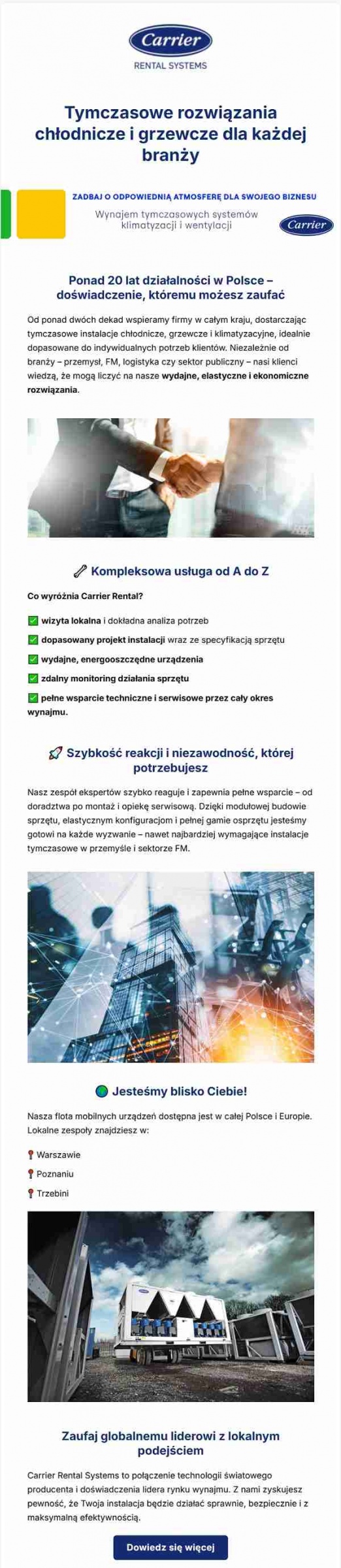 Tymczasowy wynajem urządzeń chłodniczych i grzewczych