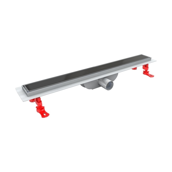 odplyw liniowy alfalinear inox czarny szklany - render