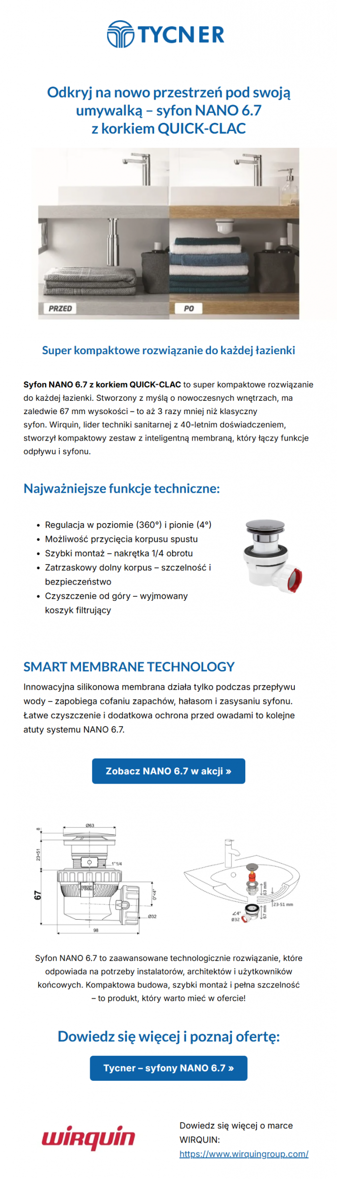 syfon NANO 6.7 z korkiem QUICK-CLAC - opis i zdjęcia